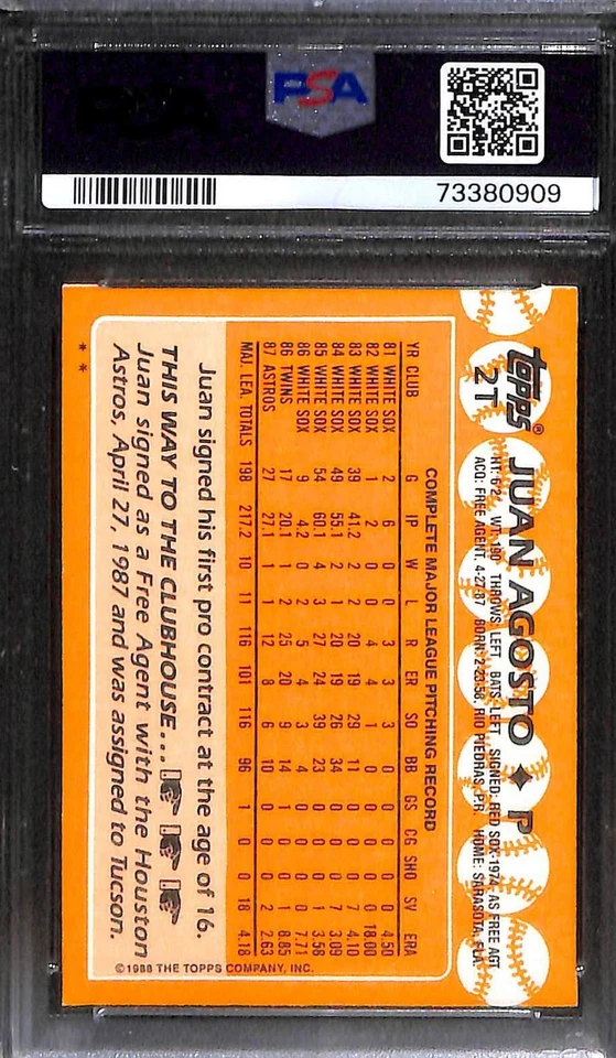 1988 TOPPS TRADED #2T Juan Agosto PSA 8 NM-MT 73380909  - Image 2 of 3
