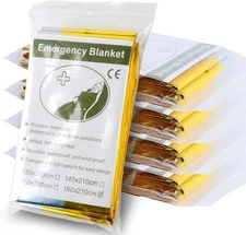 Emergency Mylar Blanket 5-Pack, Thermal Single Extra Large, Silver and Gold 