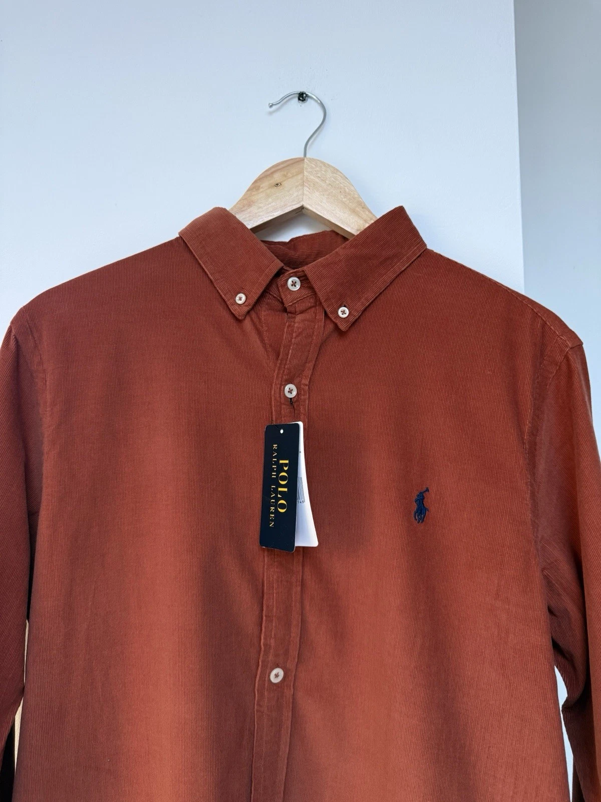 Polo Ralph Lauren Cord Shirt Burnt Orange Button Down Slim Fit Size XL