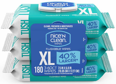 Extra Large Flushable Wipes | 40% Larger Wipes | 6.8'' X 7.5'' Unscented XL Adult