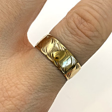 Patterned Wedding Band Ring 9 ct 9k 375 Yellow Gold - Size P