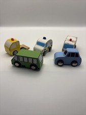 Wooden Train Track Road Vehicles &ndash; 5pc Car Bus & Emergency Set