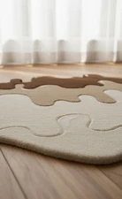 Handmade Cream Beige Brown Abstract Drip Rug Tufted Modern Carpet – 4x6 ft