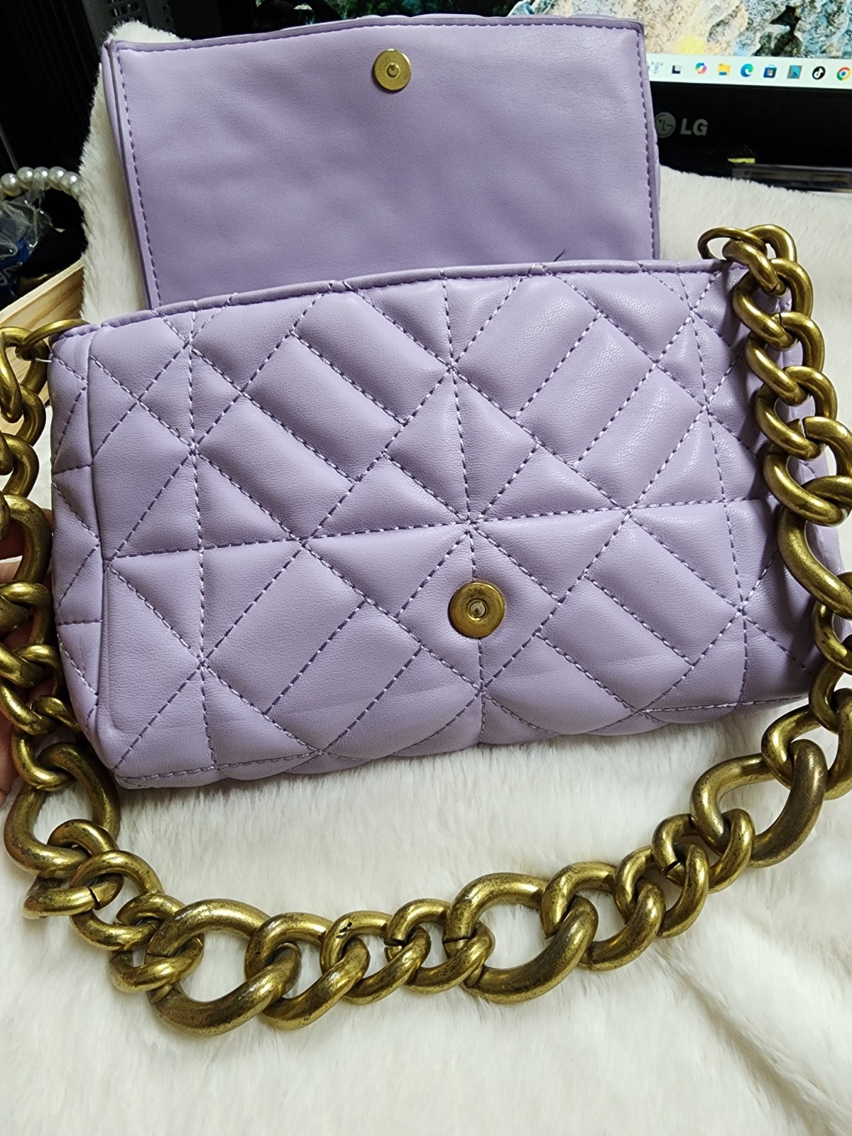 Zara Lavender Quilted Shoulder Bag Chain Strap Gold Hardware for Women image 10