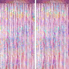 4 Packs Pink Foil Fringe Curtain, Pink Glitter Metallic Tinsel Backdrop for B...