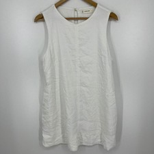 Everlane White Linen Blend Sleeveless Shift Dress Pockets Size 4 European Flax