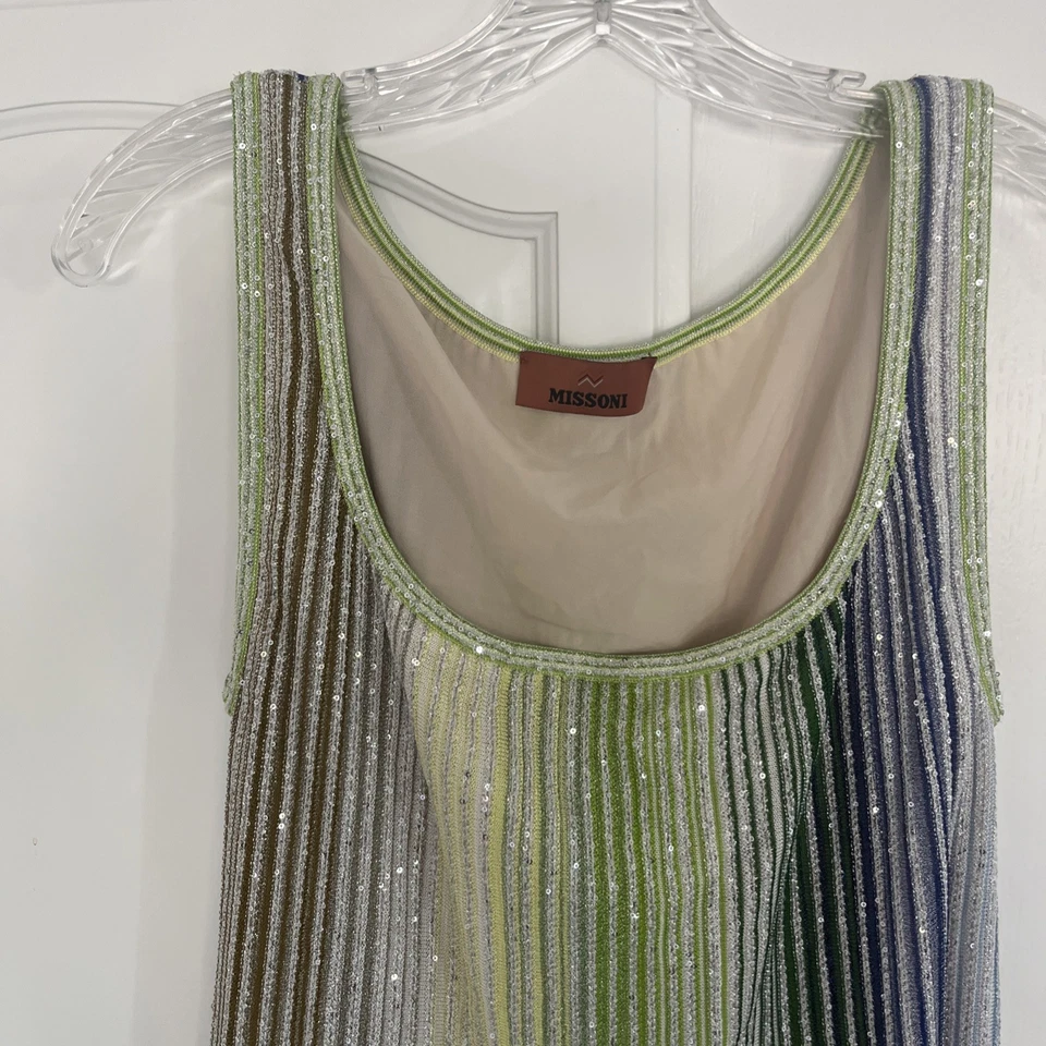 Vestido Missoni Metálico Brillante Rayas Forrado Pequeño Línea A Girado Foto 2 de 4
