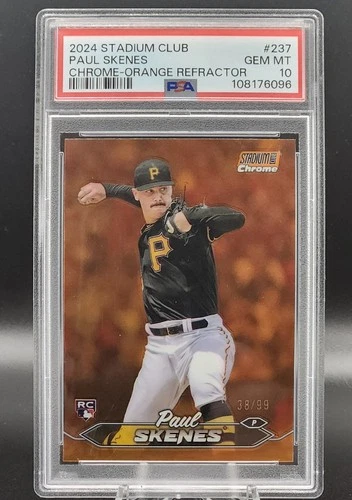 PAUL SKENES ROOKIE 2024 TOPPS STADIUM CLUB CHROME ORANGE REFRACTOR 38/99 PSA 10