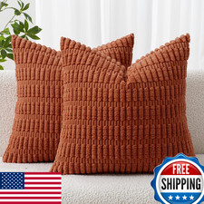 MIULEE Pack of 2 Rust Corduroy Decorative Euro Sham Pillow Covers 26x26 Inch Sof