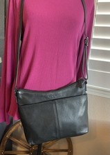 MARGOT New York Black LEATHER Pebbled Crossbody Bag Shoulder Zip Purse Gunmetal