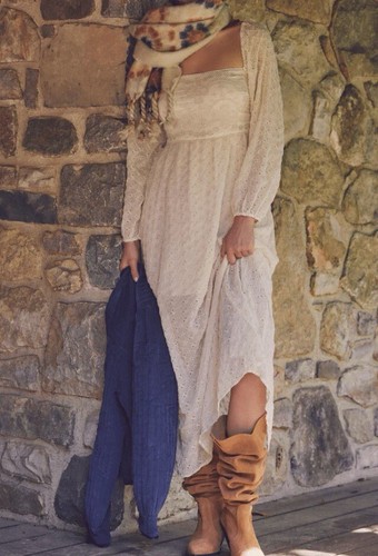 Free People Malina Maxi Abito Taglia XS S M L Tè Ricamato Occhiello Maxi $198 - Foto 9 di 15