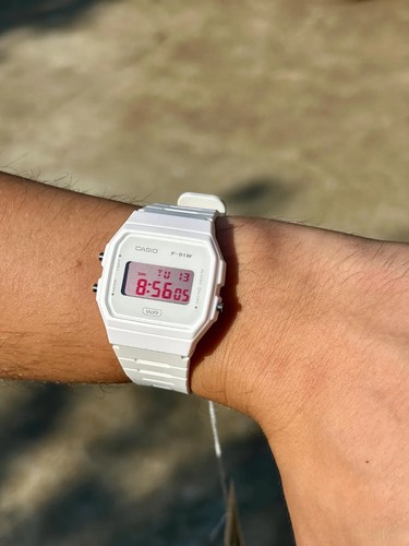 Minimal White – Modified Watch Based on Casio F-91W – White Case with Red Number - Picture 3 of 9