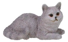 Realistic Feline British Shorthair Grey Kitty Cat Kitten Resting Mini Figurine