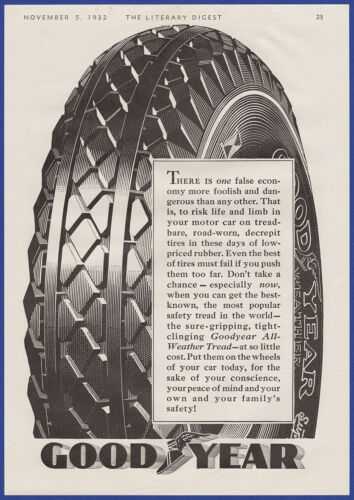 Vintage 1932 GOODYEAR All Weather Tread Tires Ephemera 30's Print Ad - 第 1/1 張圖片