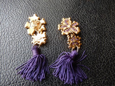 Boucles D'oreilles Clip Vintage Dorées Signées Jacky De G - Très Bon état