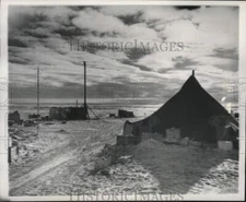 1947 Press Photo Supplies by a tent in Navy's High Jump Base camp in Antarctica