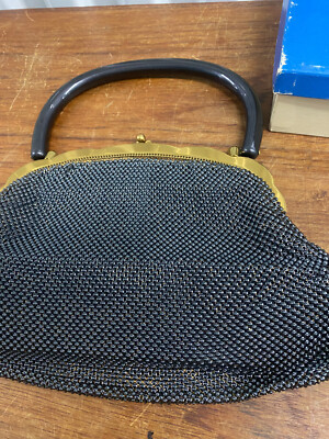 Vintage Whiting & Davis Dark Blue Diamond Mesh Bag W/ Box