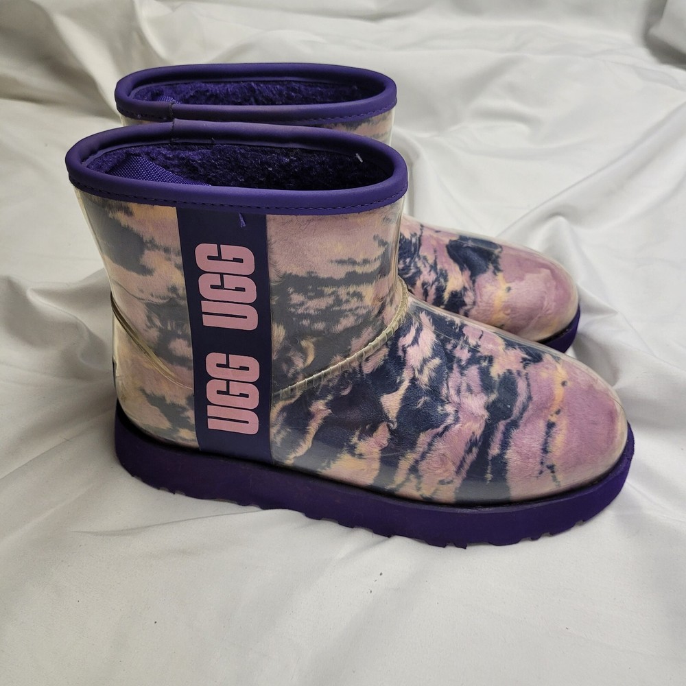 UGG Women's Classic Clear Mini Violet Ankle Winter Snow Boots Wool Lined Size 6