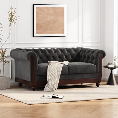 59.44'' Chesterfield Velvet Loveseat Sofa,2-Person Rolled Arm Upholstered Sofa