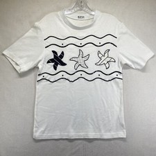 Vintage Woman’s Starfish T Shirt Black White Embellished Made In USA Small Eva