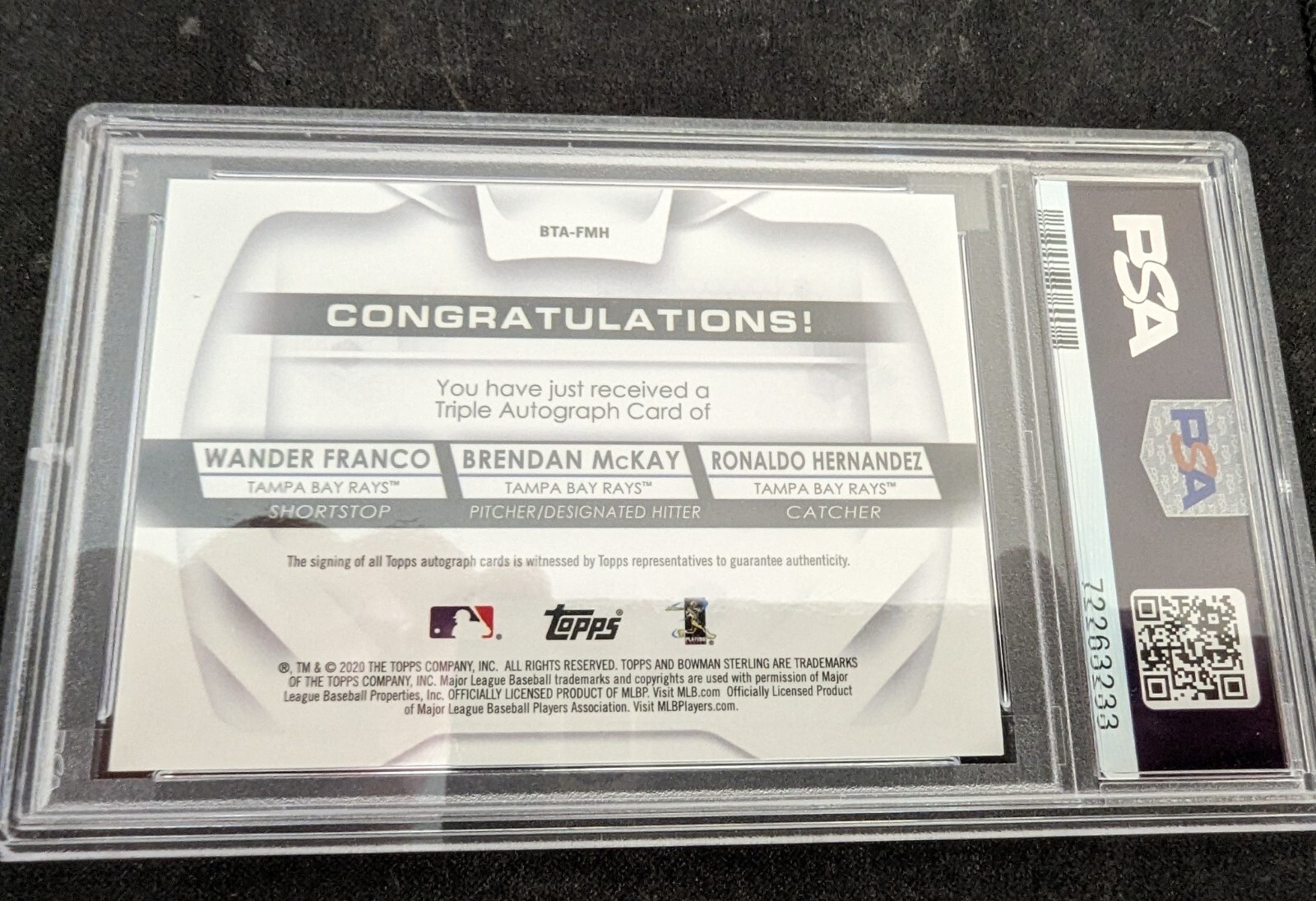 2020 Bowman Sterling SUPERFRACTOR Wander Franco RC AUTO 1/1 PSA 9 One of One view 2