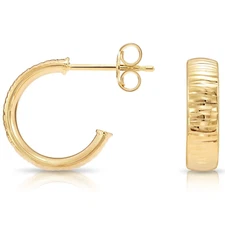 10K Real Solid Yellow Gold Hand Engraved Diamond-Cut Italian Hoops Earrings 14MM