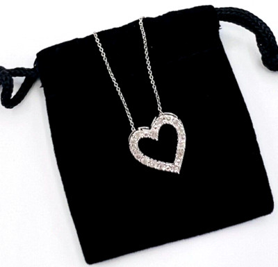 Sterling Silver Diamond Open Heart Necklace 18 in NEW