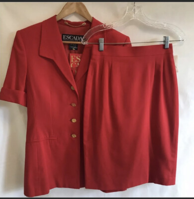NWT  Vtg 1990 ESCADA Suit Set Jacket Skirt Sz 6/4 Red Old Money Margaretha Ley