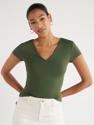 Scoop Women's Contour V-Neck Tee, Size L 12-14 Sea Turtle Green