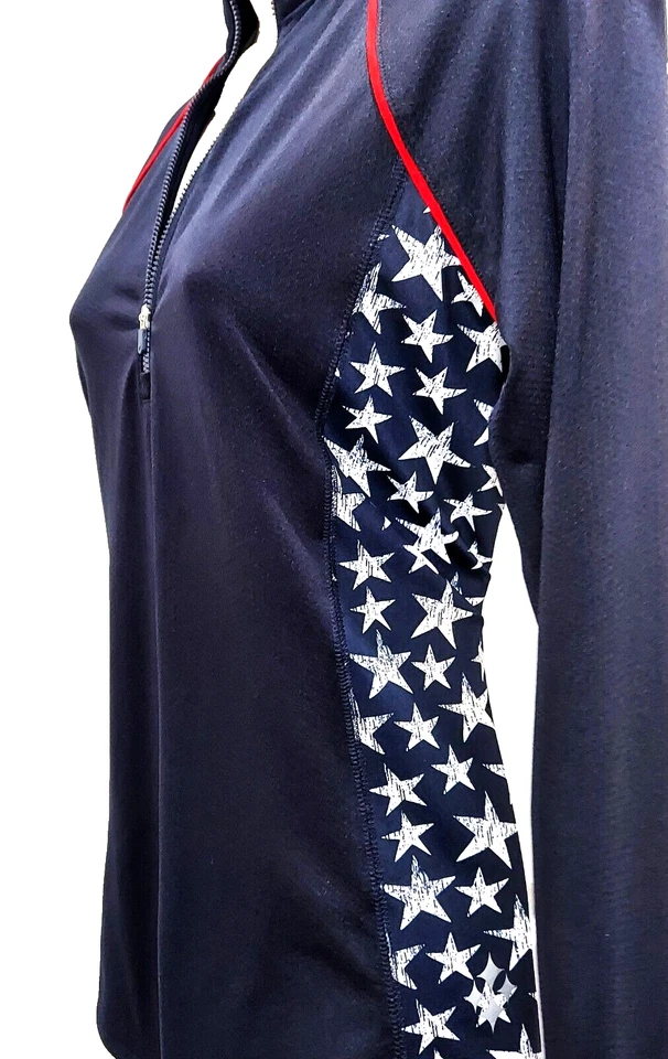 JOFIT Ladies Golf shirt Women's Long Sleeve XS Blue & White Stars EUC - Image 3 of 4