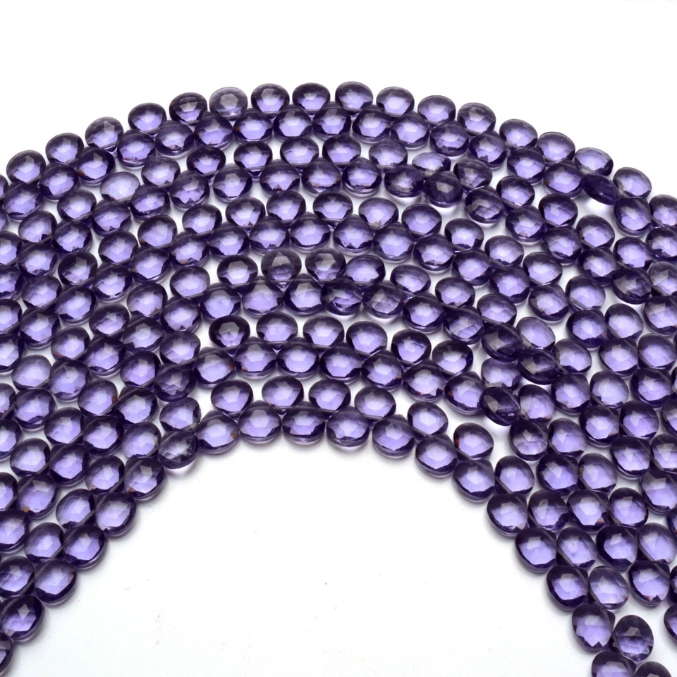 Iolite Color Quartz 8 mm Size Faceted Heart Shape Briolette Beads 8" Strand - Image 3 of 4