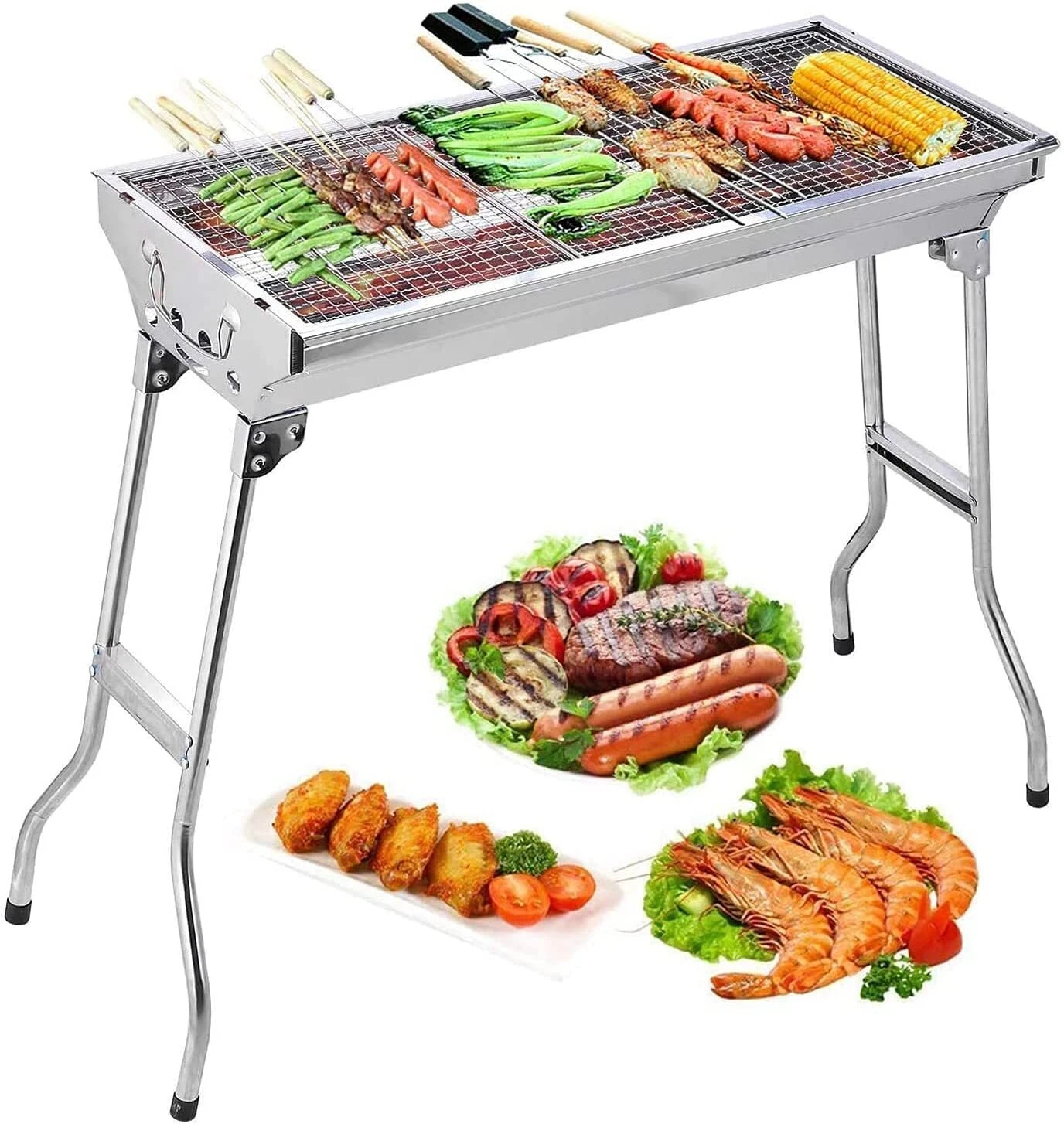 Uten Barbecue Grill Stainless Steel BBQ Charcoal Grill Smoker Barbecue Folding P