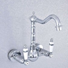 Chrome Ceramic Handles Wall Mounted Kitchen Faucet Basin Sink Tap Zsf549