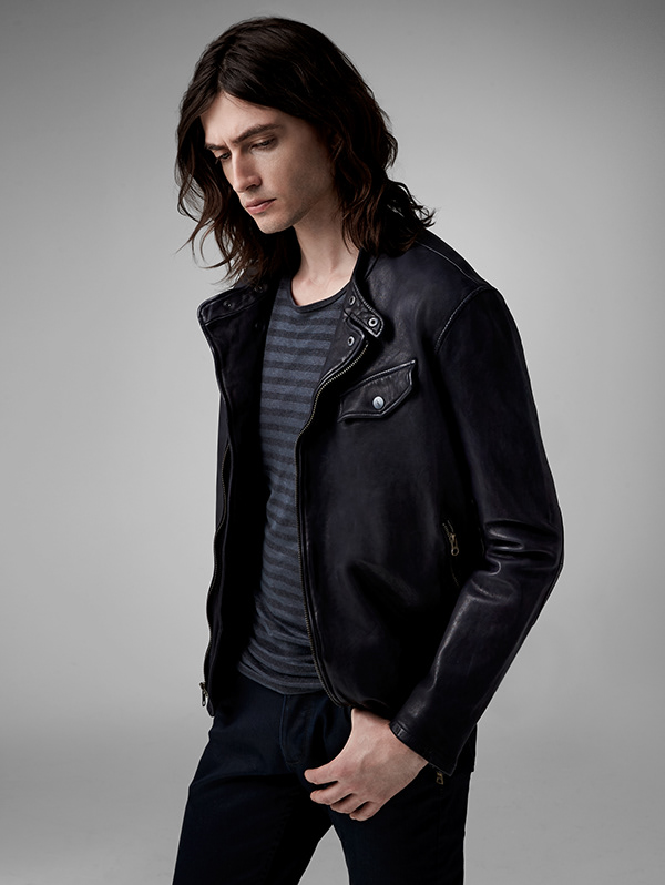 $1898 John Varvatos Collection Black Leather Moto Racer Jacket
