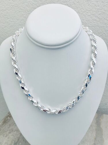 Collier chaîne corde italienne solide en argent sterling 925 8 mm - taille diamant - Photo 1 sur 5