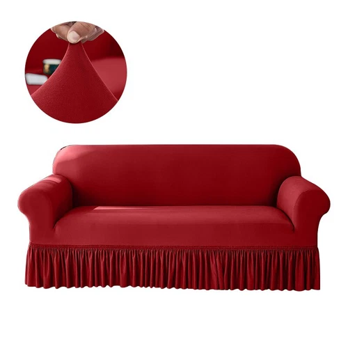 Stretch Sofabezug für Wohnzimmer Couchbezüge mit Rock rutschfeste Slipper - Bild 12 von 18