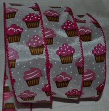 Wired Ribbon Cupcake Pink Brown White 1.5" Dessert Holiday Wedding Gift Bow