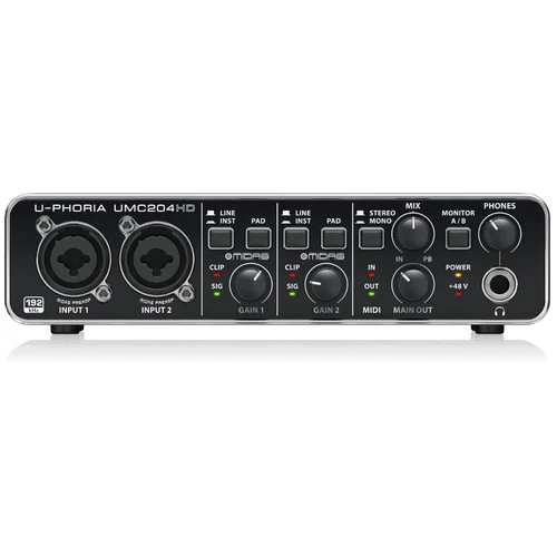 BEHRINGER 2 Eingänge 4 Ausgänge USB Audio Interface UMC204HD U-Phoria Black Neu