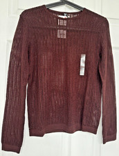 NWT UNIQLO Women Lace Crew Neck Sweater XS, Dark Brown, XS