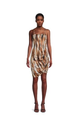 brown side ruched dress Women's Move With Purpose Light Brown Ruched Maxi Dress | Size: L main image 1