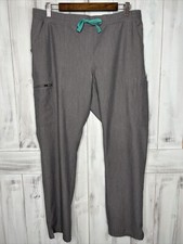 FIGS WOMENS HEATHERED GRAY YOLA SKINNY SCRUB PANTS PULLON DRAWSTRING STRETCH L
