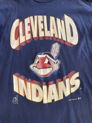 CLEVELAND INDIANS ビンテージTシャツ MLB 丸胴 Vintage 90s Cotton Navy MLB Cleveland Indians T-Shirt - X