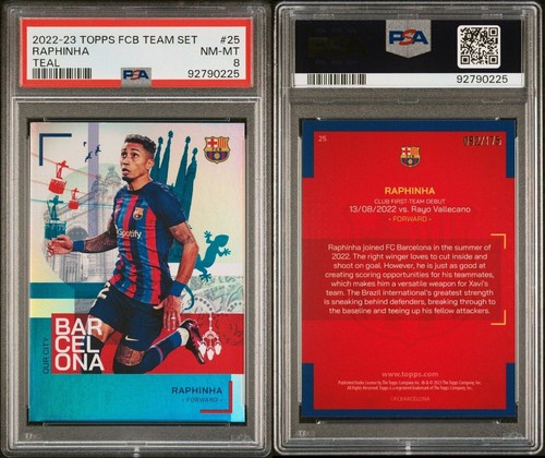 TOPPS BARCELLONA TEAM SET 2022/23 PARALLELO LA NOSTRA CITTÀ RAPHINA 092/175 PSA 8 Teal - Foto 3 di 3