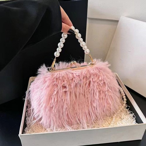 Pearls Evening Banquet Bag Square Shoulder Crossbody Bag Plush Handbag Wedding - Picture 6 of 22