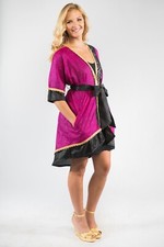 cherry-fuchsia and black geometric printed vintage silk-blend robe or outerwear