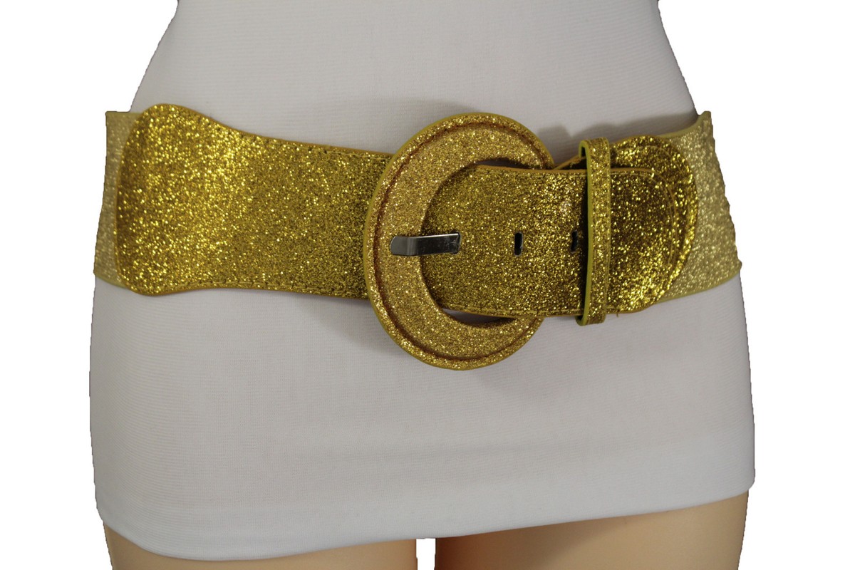 4968 Gold Belt For Women Glitter Wide Waist Elastic Stretch Shiny Sequin Elastic Wide Belts for Women Sparkly Glitter Stretch  main image 3