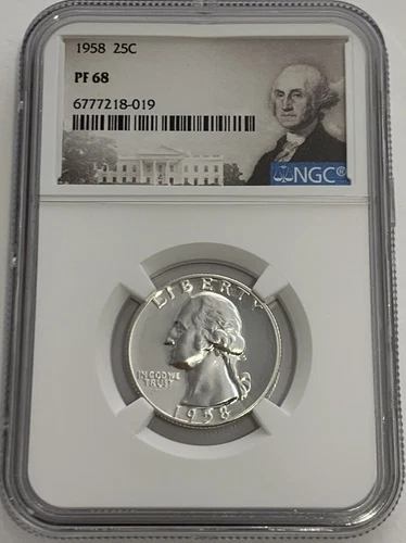 1958 NGC PF68 90% Silver Proof Washington Quarter 25C Portrait Label