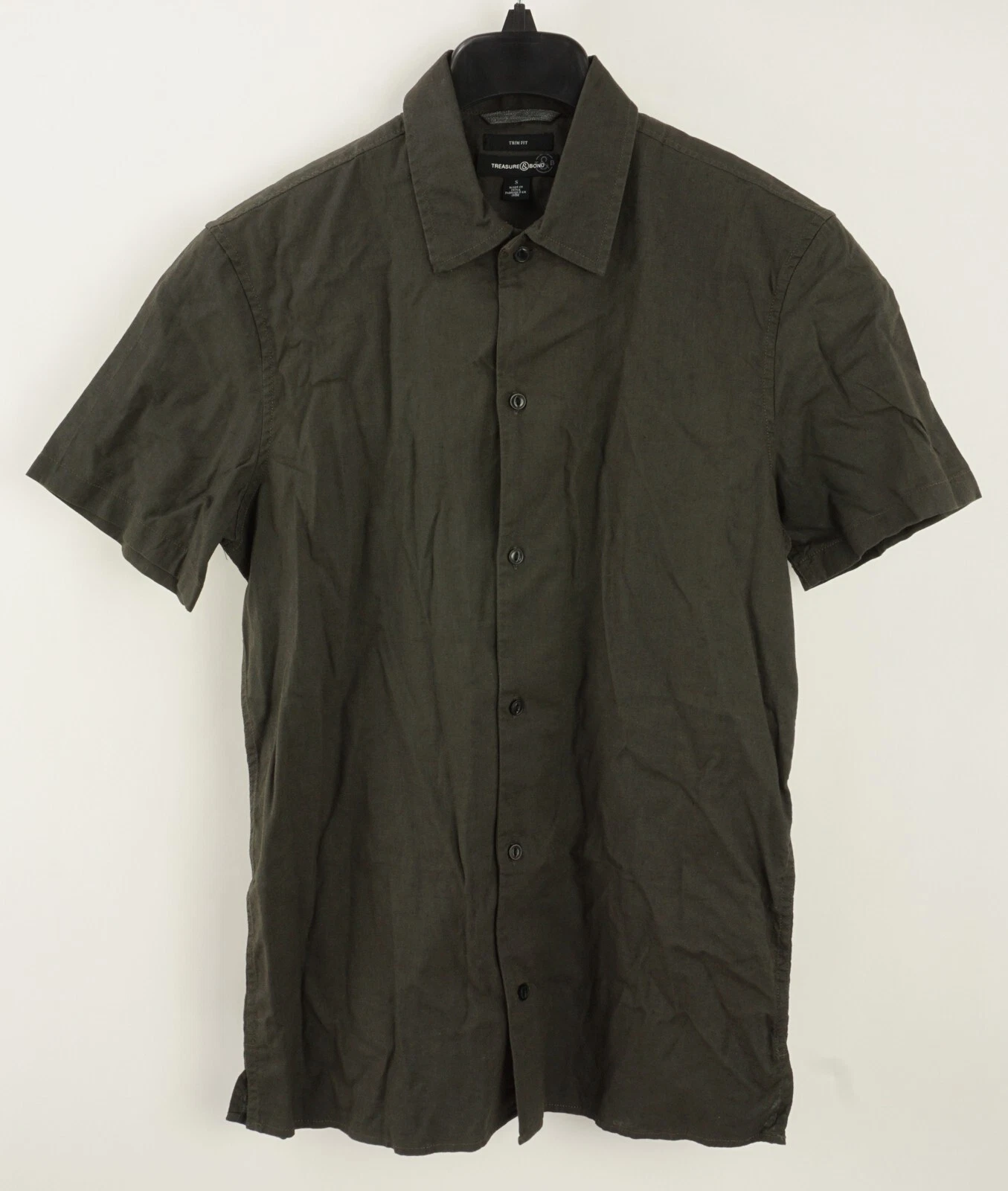 New Treasure & Bond Men's Small Trim Charcoal Gray Linen Cotton Button Up Shirt