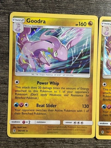 POKEMON X2 GOODRA 96/145 HOLO NM + GOODRA 96/145 REV.HOLO LP TEAM UPSUN & MOON - Picture 2 of 5