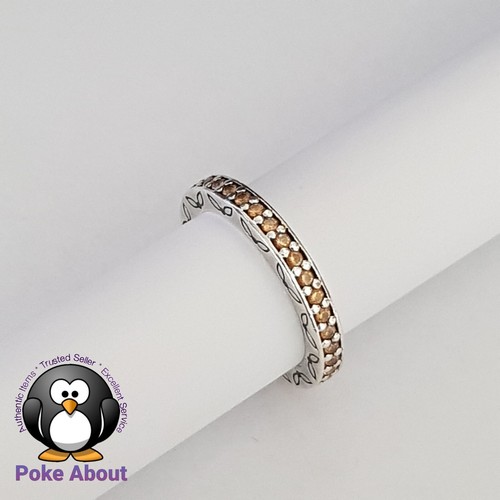 Genuine Pandora Silver Yellow Citrine CZ Eternity Ring 190618 Size 52 Stackable